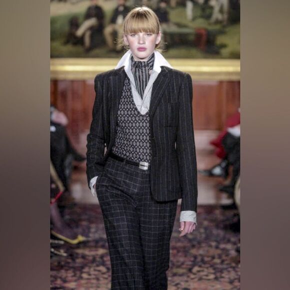 Ralph Lauren Collection Fall ‘02 Charcoal Check Cashmere Wide-leg Cuffed Trouser - Picture 3 of 11